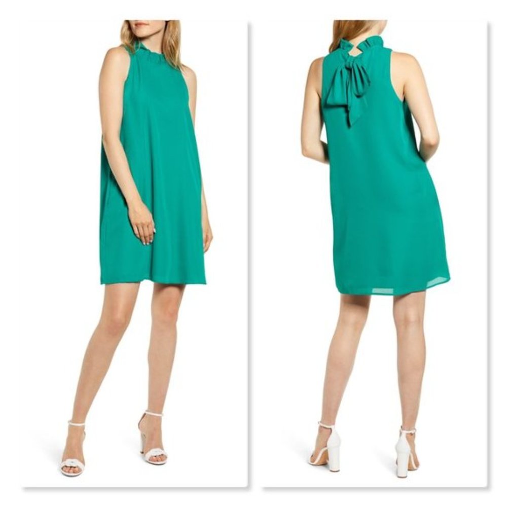 Gibson x Hi Sugarplum Cavallo Ruffle Neck Dress  in Blue